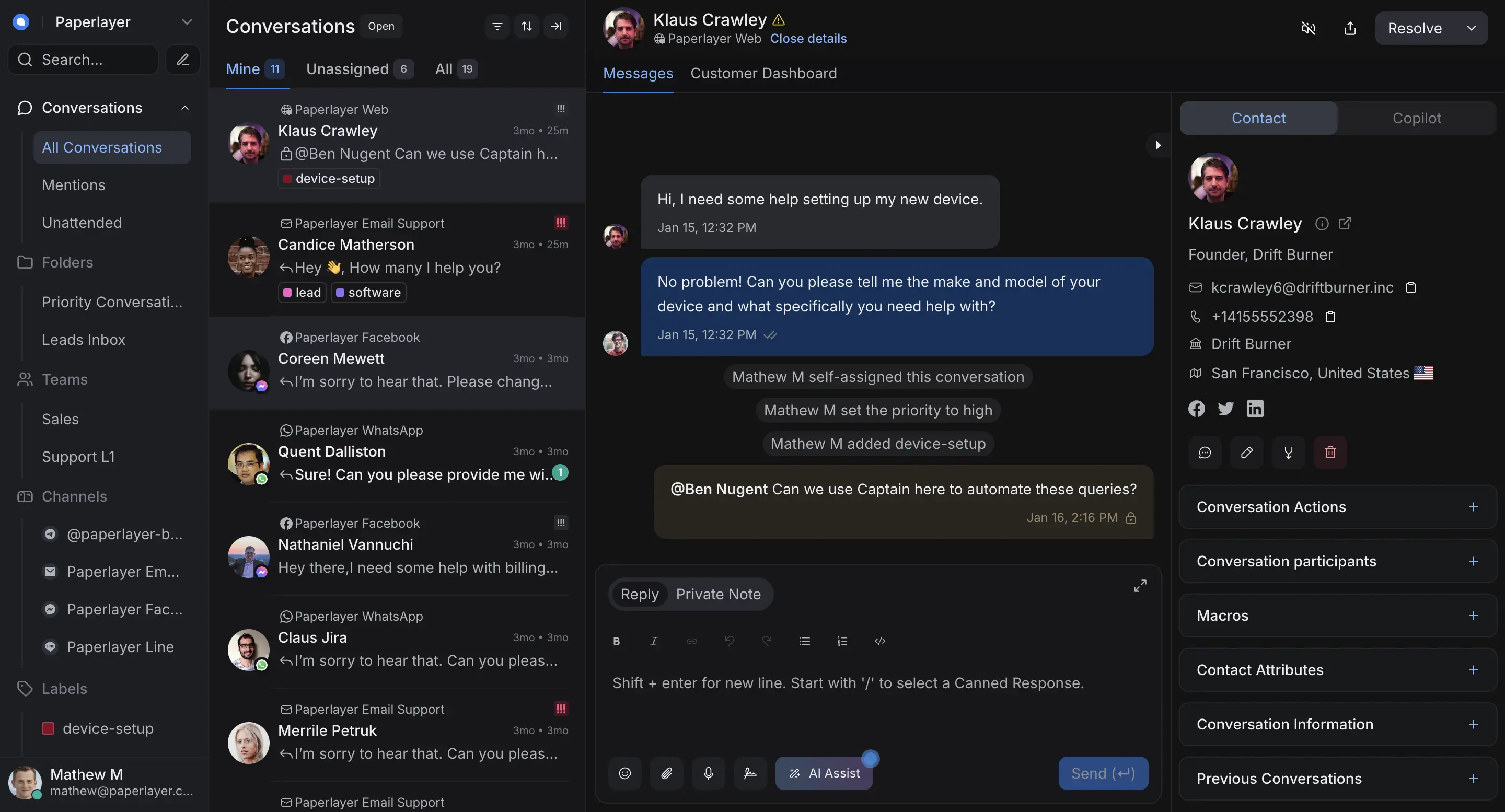 Dashboard do Chatwoot na Zennitex